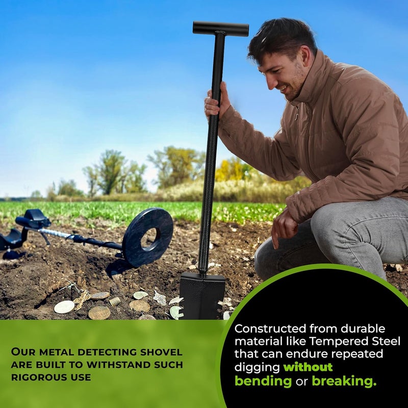 CKG Metal Detecting Shovel Digging Tool with Double Serrated Blade – Heavy Duty Digger Garden Root Cutter T-Handle Spade Professional Metal Detector Accessories, Single - Image 2